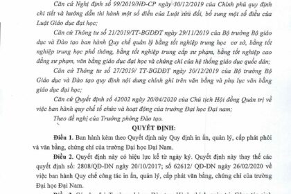 quy định cấp phát bằng đại học