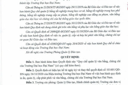 quy định quản lý văn bằng đại học